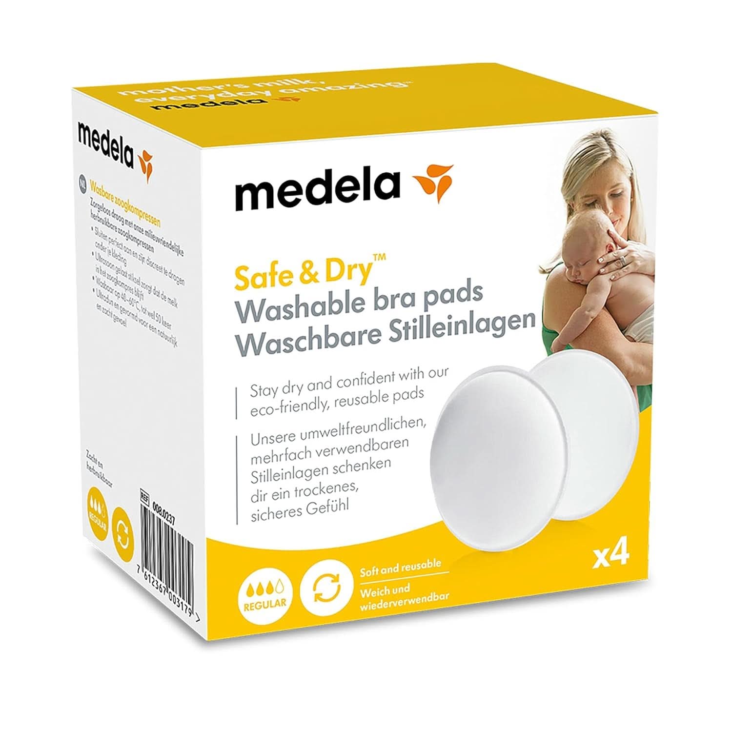Medela Waschbare Stilleinlagen, 4 Stück Akcesoria Żywność i karmienie piersią Sklep Bebe Naty