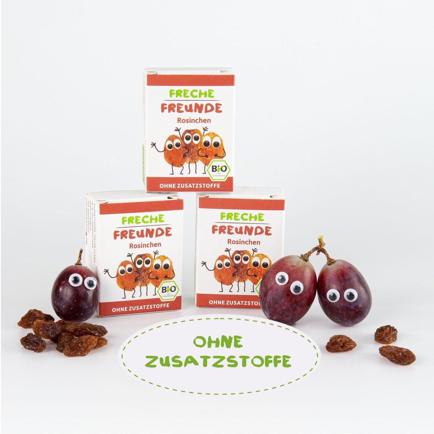 FRECHE FREUNDE Organiczne rodzynki, Trockenfrüchte ohne Zucker, ohne Zusatzstoffe, ungeschwefelt, in kleinen Snackboxen, Sultaninen für Kinder, opakowanie 20er, 20 x (3x14g)