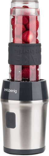 H.Koenig Smoothie Maker SMOO9 - Mini mikser stojący - Mini blender - 300 Watt - 570 ml - Edelstahl - 2 Kunststoffflaschen - Bpa-Frei, Grau Kitchen Naty Shop
