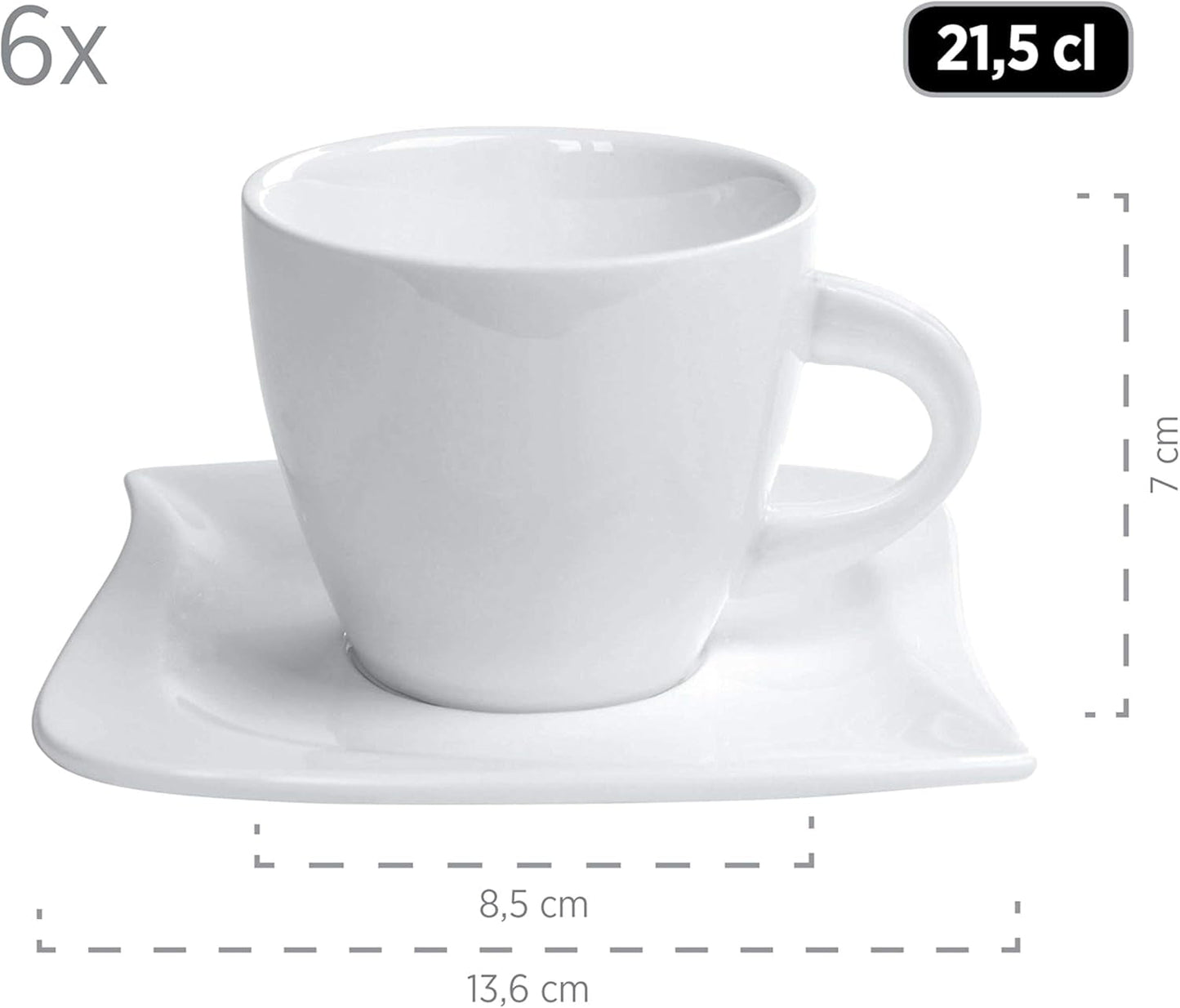 Verso de Mäser, seria La Musica, 18-częściowy serwis kawowy, 6-osobowy porcelanowy zestaw obiadowy, 921172, biały