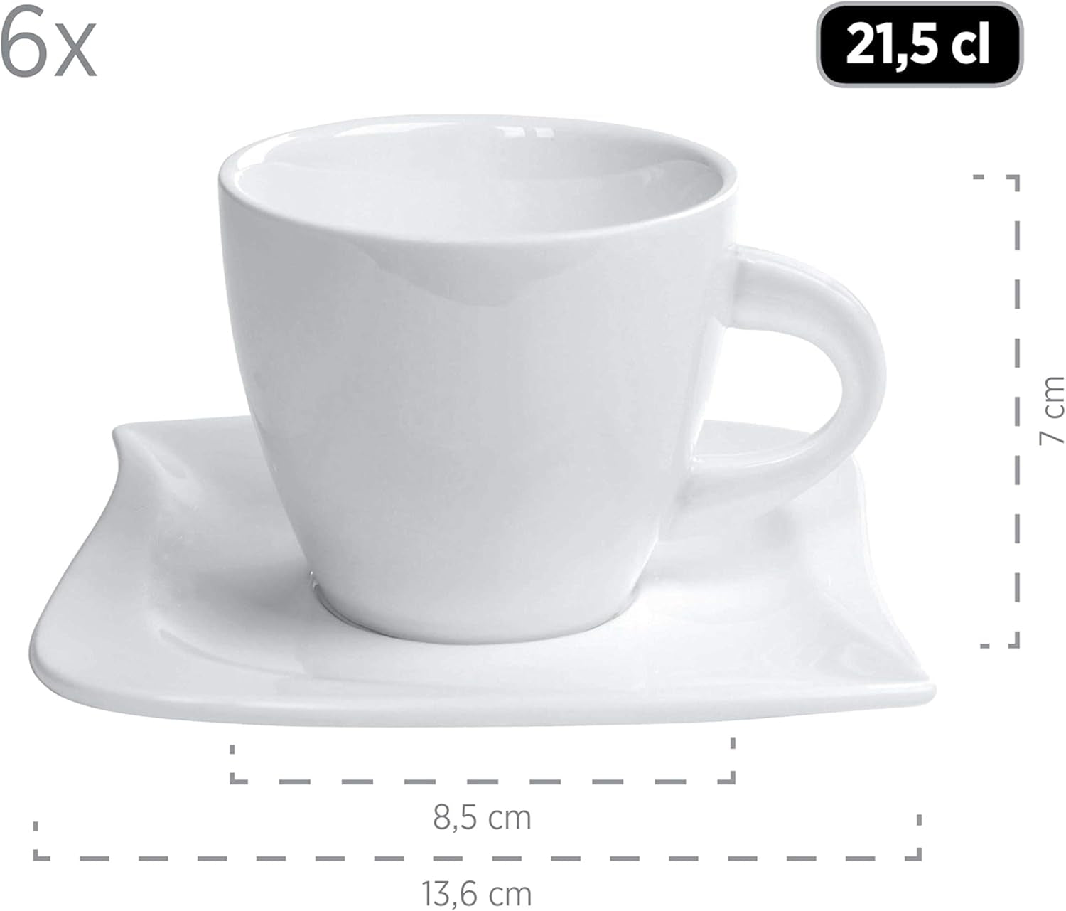 Verso de Mäser, seria La Musica, 18-częściowy serwis kawowy, 6-osobowy porcelanowy zestaw obiadowy, 921172, biały