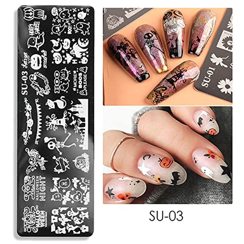 JMEOWIO Szablony do stemplowania paznokci Halloween 6 Stück Nagelstempel Szablony Nail Art Dekoration Nageldesign Zubehör Böse Gruselige Kürbis-Geisterhexe