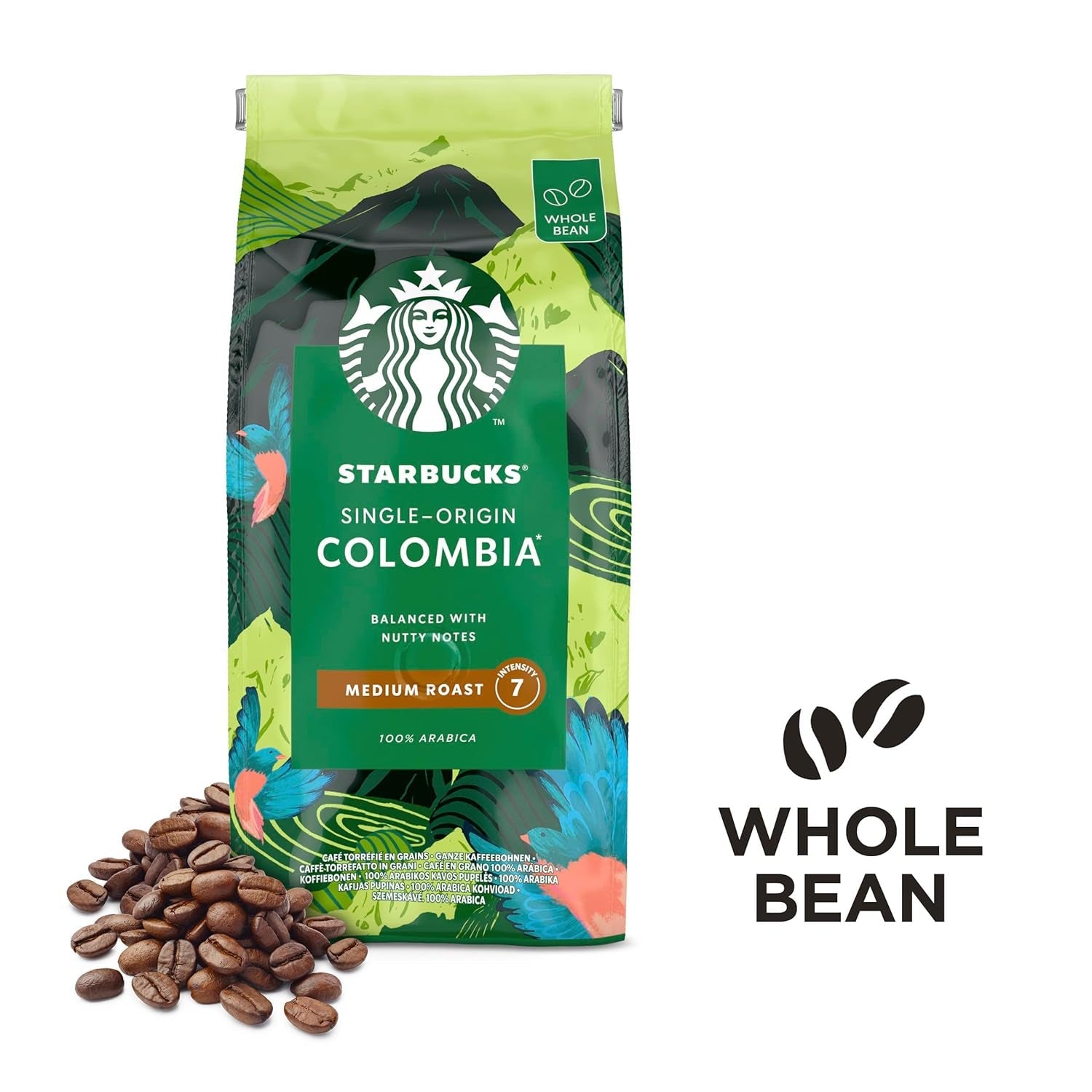 STARBUCKS Kawa Kolumbia Single Origin, średnio palona, ​​całe ziarna 450g (4 sztuki w opakowaniu)
