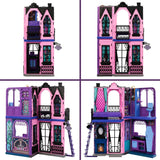 Hotelowy domek dla lalek Monster High Buh-tique, składany zestaw ze strasznymi niespodziankami w każdym pokoju i ponad 13 zestawów do zabawy, w tym meble i akcesoria, JBF16