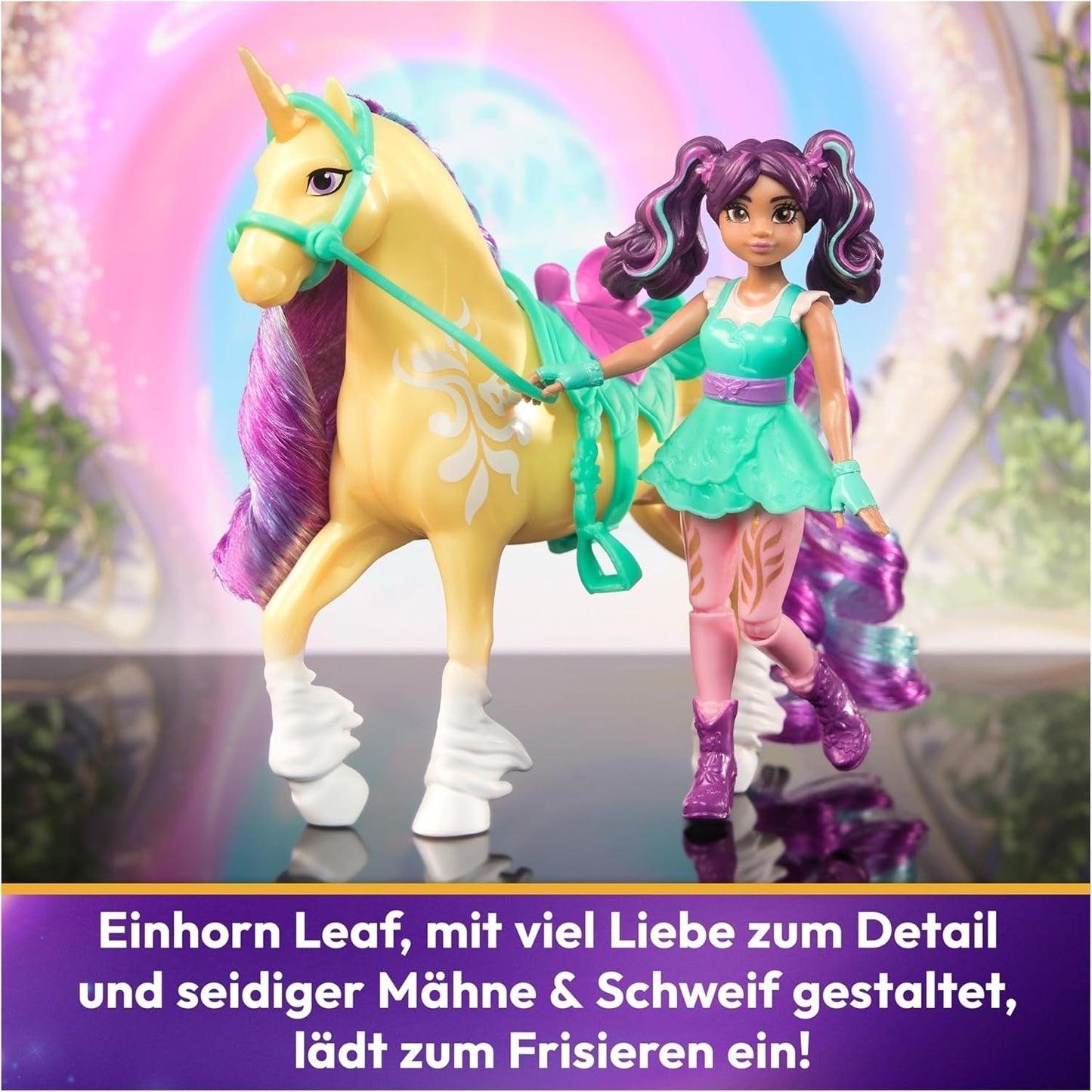 Zestaw Unicorn Academy AVA i liść jednorożca - oryginalne figurki o wysokości około 12 cm z popularnej serii Netflix Z dwoma akcesoriami i szczotkami do włosów Do pomysłowego odgrywania ról, dla dzieci w wieku od 4 lat Figurki Naty Shop