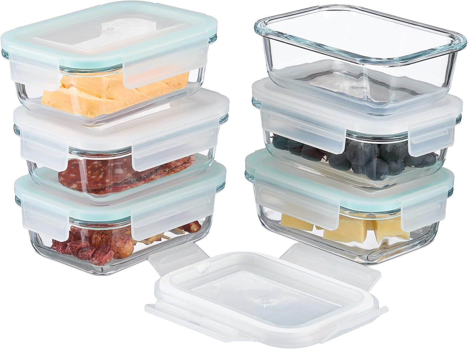 Relaxdays Szklane pojemniki z pokrywkami, zestaw 6 sztuk, 370 ml, pojemniki do przechowywania żywności, plastikowa pokrywa, hermetyczne, szklany słoik, przezroczyste pudełka do przechowywania żywności Naty Shop 370 ml