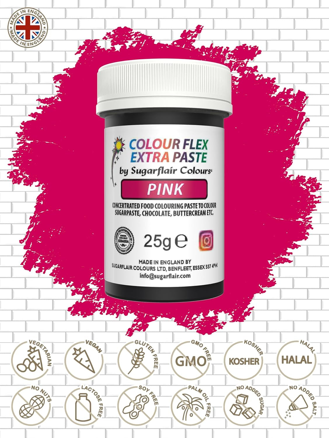 Barwnik spożywczy Sugarflair Colourflex Extra Pink Paste - Jadalny barwnik spożywczy do śmietany, czekolady, pasty cukrowej, lukru, kremówki, mieszanek do ciast, ciast i nie tylko - 25g