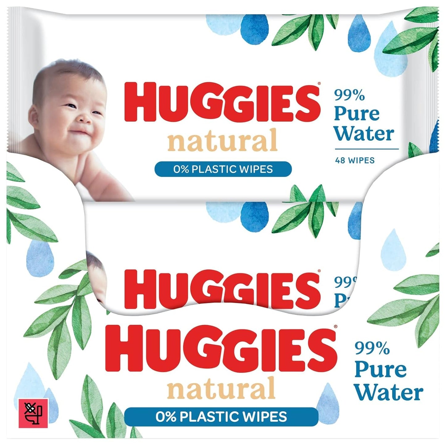 Huggies Biodegradowalne, naturalne chusteczki nawilżane dla wrażliwych dzieci, 8 x 48 chusteczek, opakowanie zbiorcze