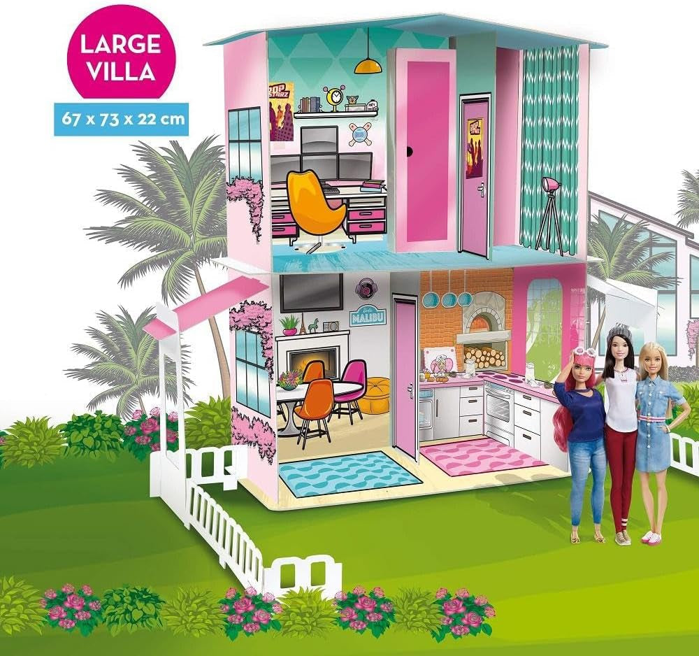 Lisciani - Domek dla lalek BARBIE - Wymarzona willa Barbie na dwóch piętrach - Dom 3D do budowania, dekorowania i projektowania - Kreatywne rękodzieło i zabawki konstrukcyjne dla dzieci w wieku 4 lat i więcej Domy dla lalek Naty Shop