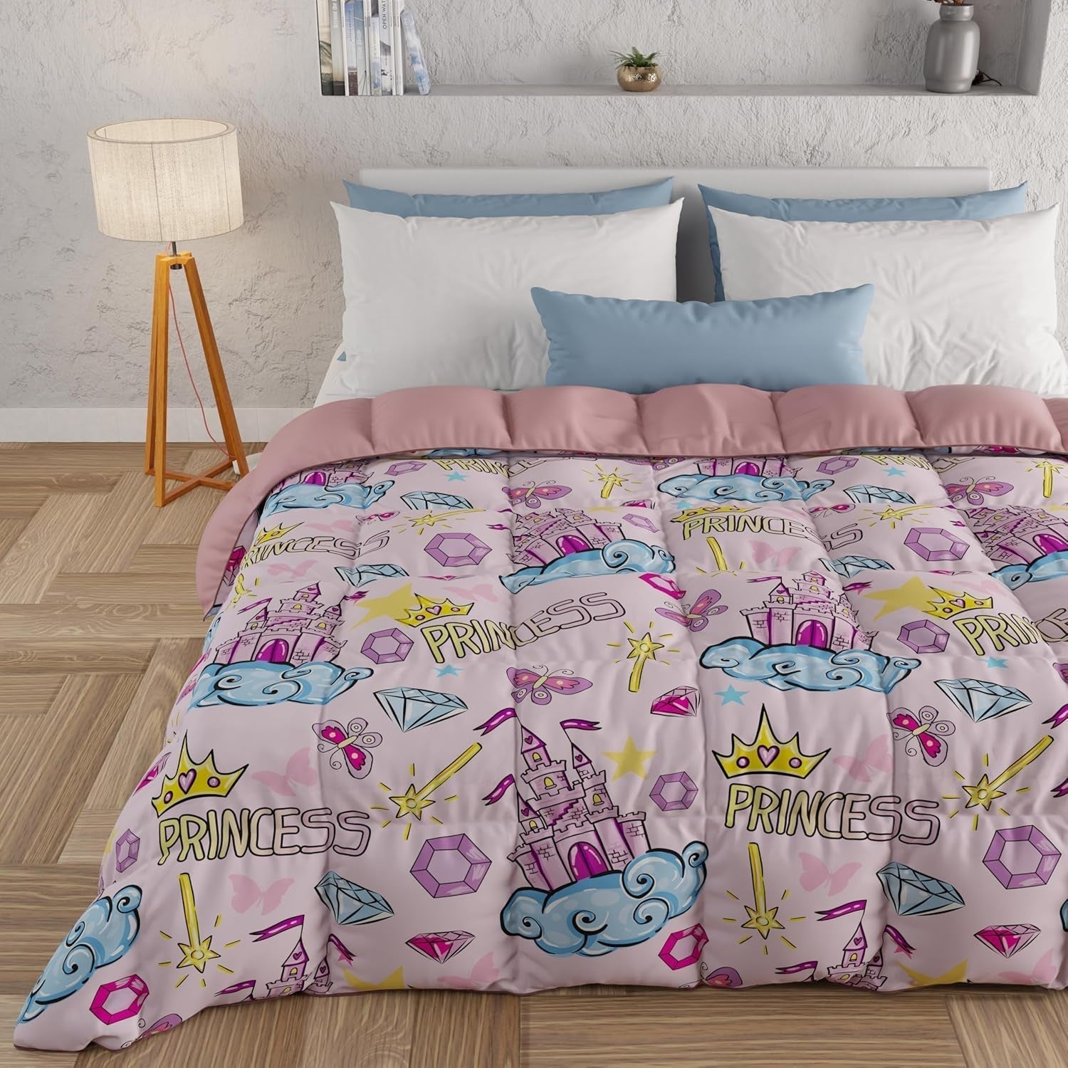 PETTI Artigiani Italiani - Kołdra zimowa, Kołdra zimowa, Prosta kołdra, Dwustronny, Druk monokolorowy i cyfrowy, 100% antyalergiczna mikrofibra, Made in Italy Kołdry i kołdry Naty Shop Princess 160 X 190 Cm