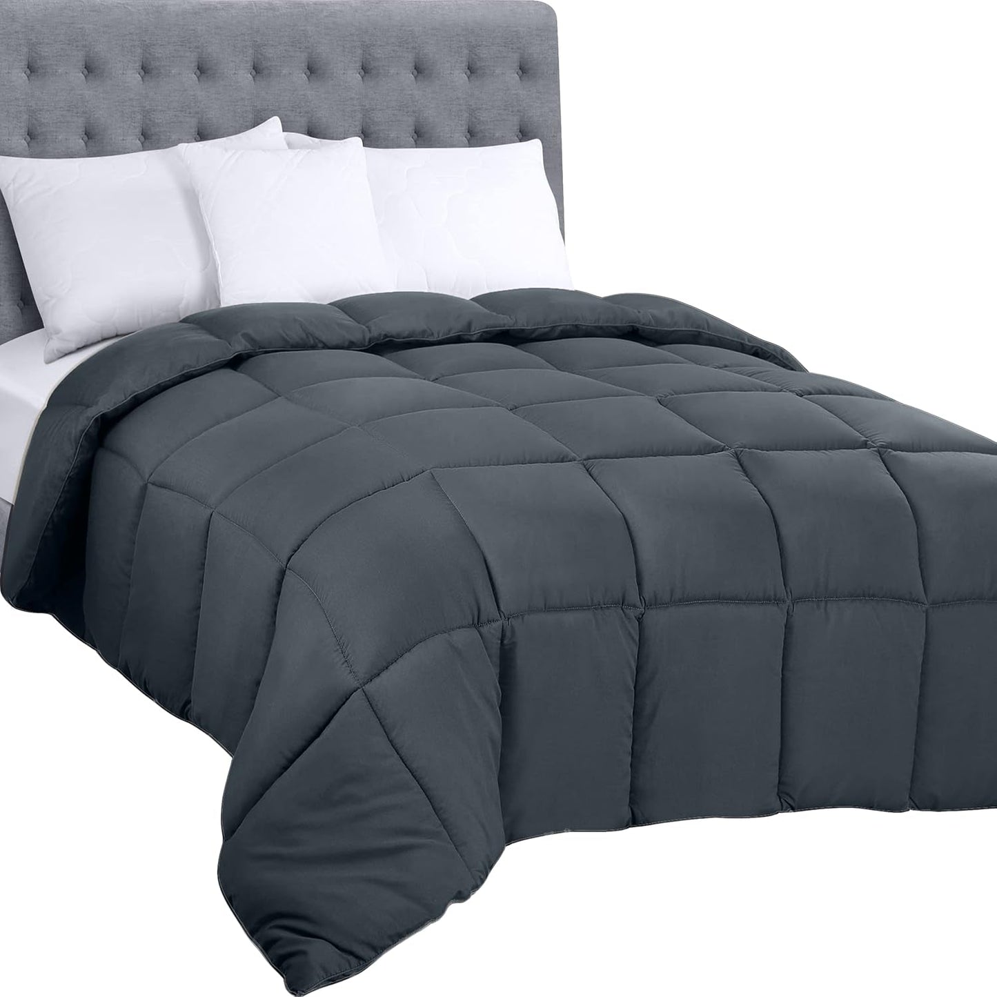 Pościel Utopia Całoroczna kołdra 250 g/m² Pluszowe wypełnienie z włókna silikonowego Podwójne łóżko szyte w pudełku (podwójne XL jasnoszare) Naty Shop Kołdry i kołdry Twin Grey