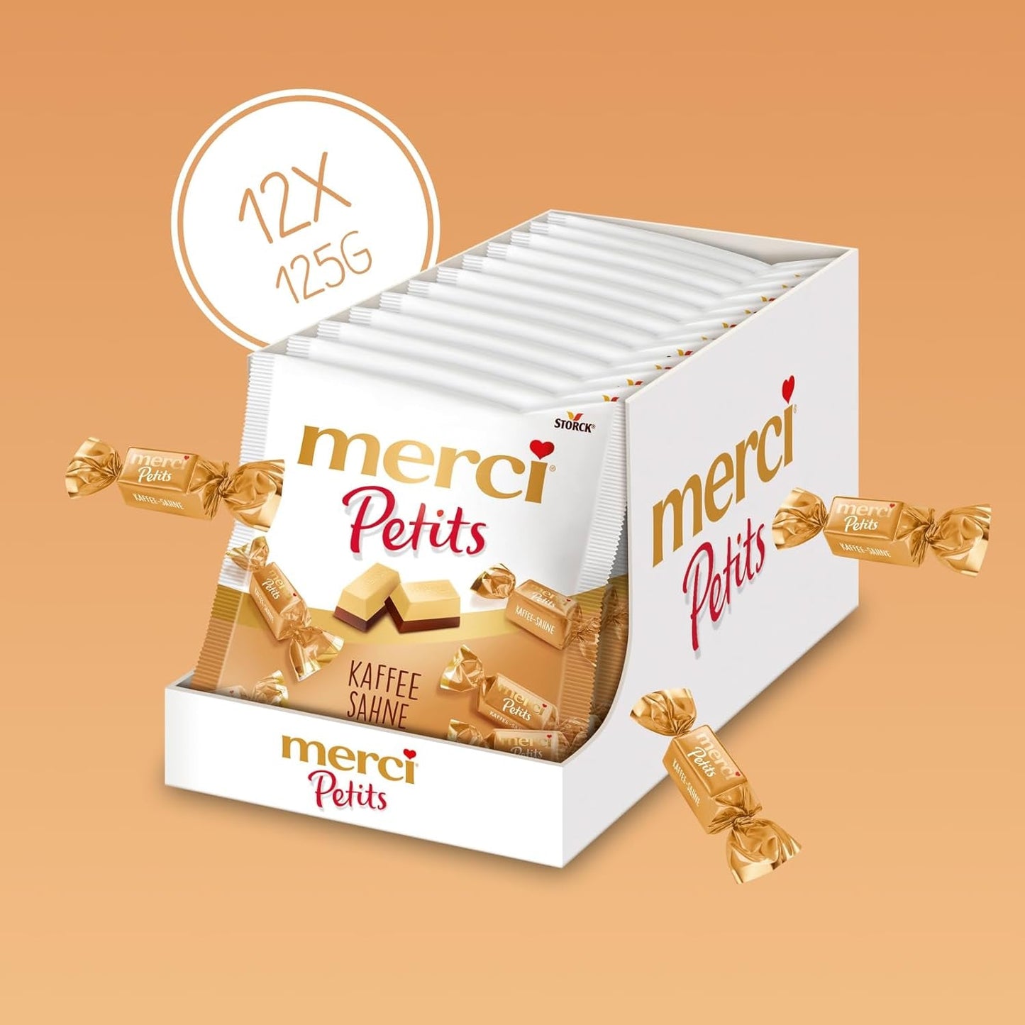 Krem kawowy Merci Petits - 12 x 125 g - Małe praliny z białej czekolady na delikatnej czekoladzie z kremem kawowym - Praliny czekoladowe pakowane pojedynczo
