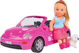 Simba 105731539 - Evi Love Beetle Evi's, Evi z samochodem, samochód: 22 cm, z psem, modną lalką, 12 cm, dla dzieci od 3 lat