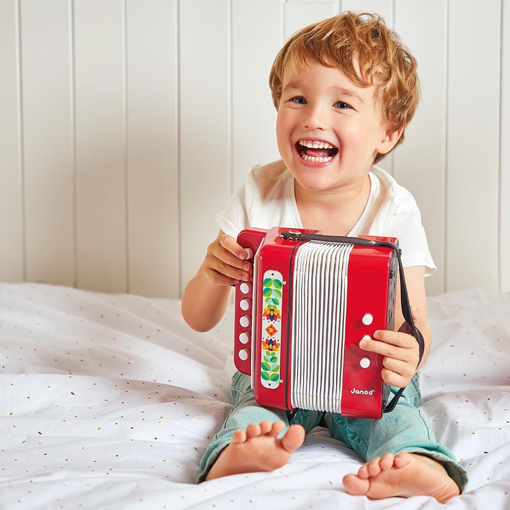 Janod - Akordeon Gioia - Instrument muzyczny dla dzieci - Odgrywanie ról i wczesna edukacja muzyczna - Z paskiem - Od 3 lat, J07654 Jucarii Bebe Naty Shop