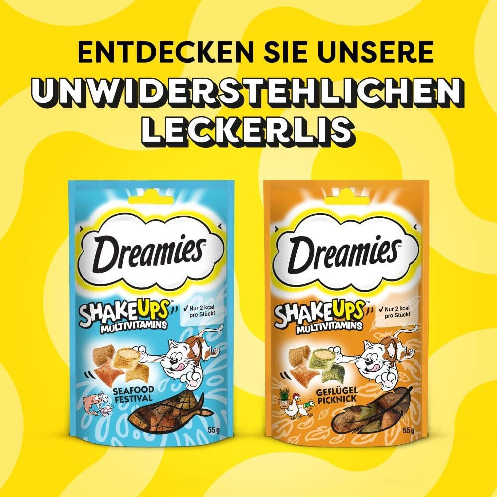DREAMIES SHAKE UPS Multiwitaminowe przysmaki z owoców morza dla kotów w porcjowanych saszetkach - 55g (6 saszetek)