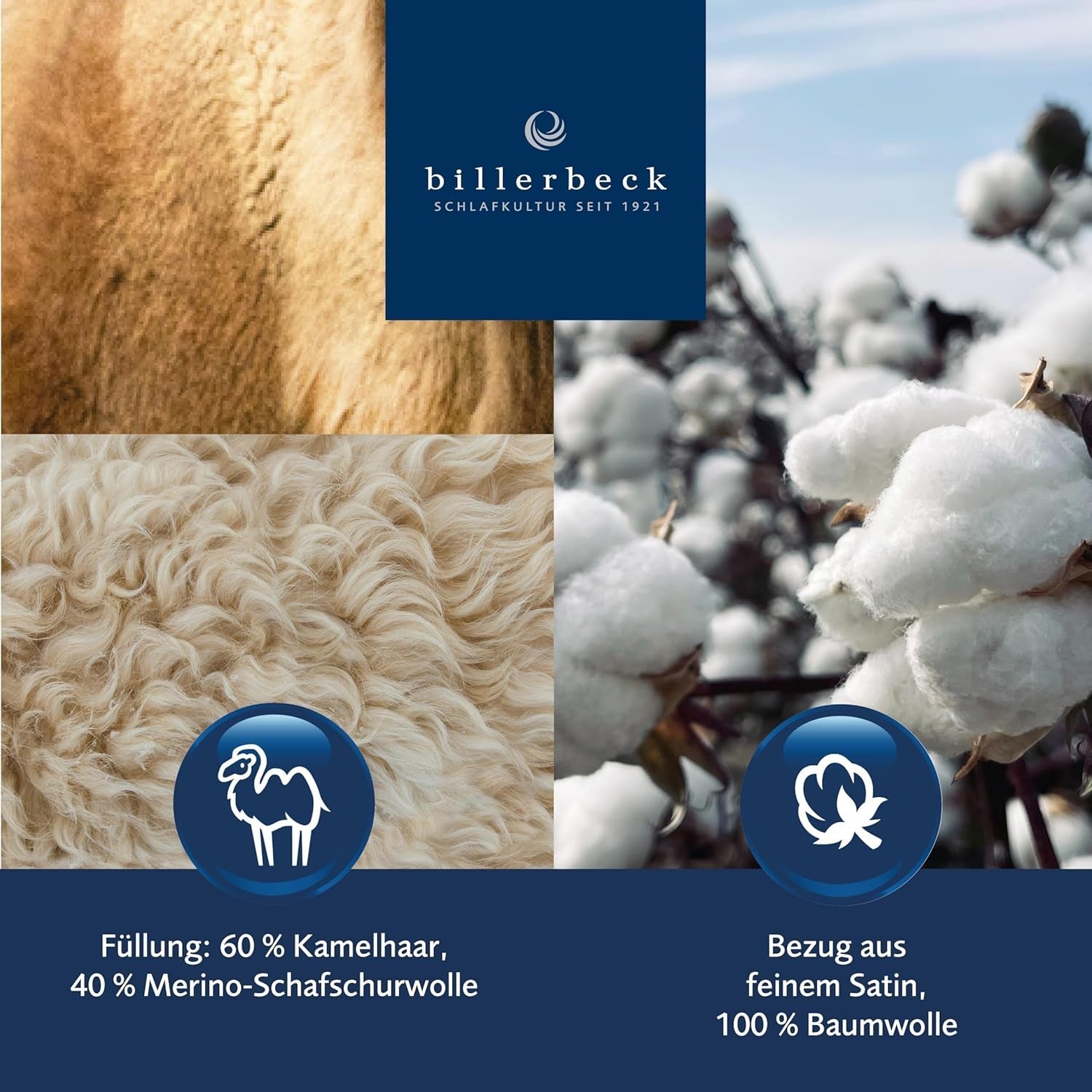 Kołdra Billerbeck E48 Kairo - Kołdra letnia - 135 X 200 cm - Kołdra chłodząca - Z 60% sierści wielbłądziej 40% wełny dziewiczej Kołdry i kołdry Naty Shop