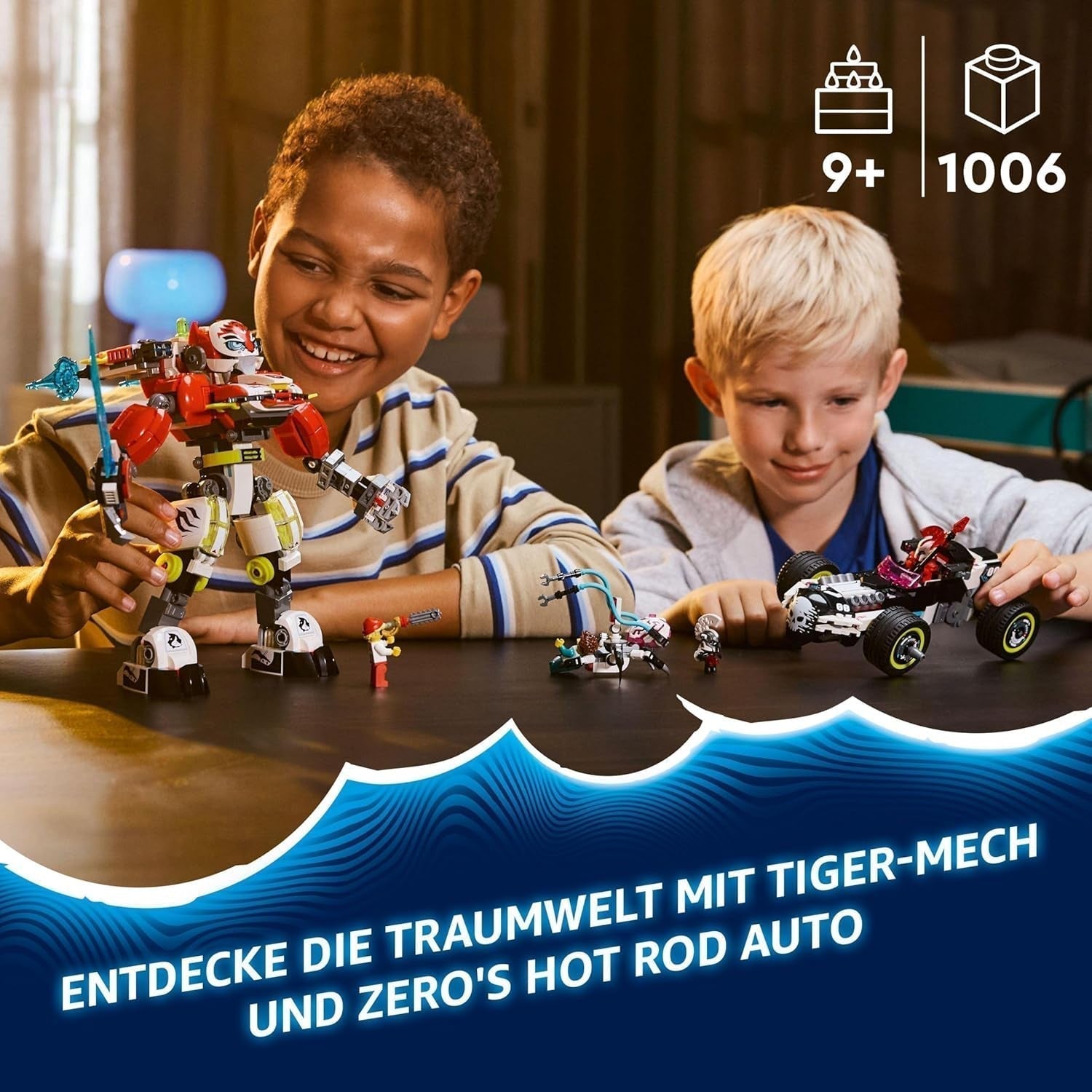 LEGO Dreamzzz Cooper's Tiger Mech i Zero's Hot Rod Car, zabawkowy samochód dla dzieci, prezent dla 9-letnich chłopców i dziewcząt, zestaw 2 w 1 z mechem i minifigurkami 71497 Zestawy do budowania Besuche w sklepie LEGO