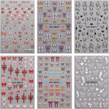 JMEOWIO Nagelsticker Bunte Herz Schleife 6 Blatt Nail Art Naklejka Selbstklebend Nagelaufkleber Dekoration Nageldesign Zubehör