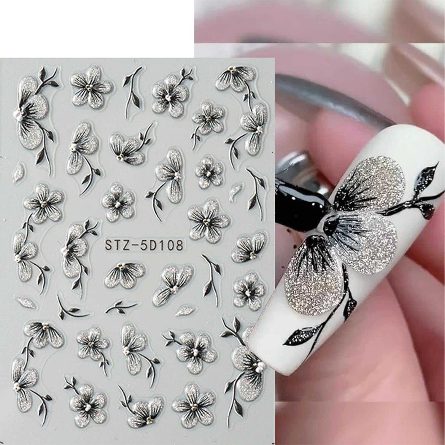 JMEOWIO 6 Blatt 3D Nagelsticker Blumen Nail Art Naklejka Selbstklebend Nagelaufkleber 5D Stereoskopisch Frühling Sommer Blumen Dekoration Nageldesign Zubehör
