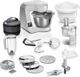 Robot kuchenny Bosch Seria 4 MUM5X720, zintegrowana waga, miska ze stali nierdzewnej 3,9 l, mikser 1,25 l, 1000 W Akcesoria Żywność i karmienie piersią Baby Naty Shop Single Silver Grey 6 akcesoriów