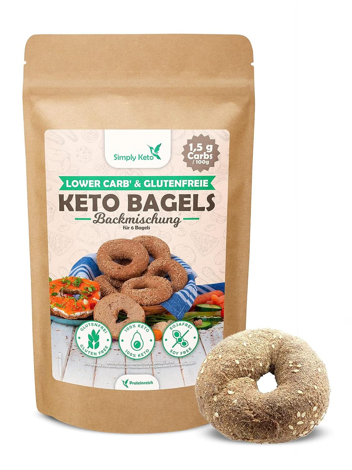 Simply Keto Lower Carb* Mieszanka do pieczenia bajgli dla osób z niską zawartością węglowodanów* i diety ketogenicznej - bez laktozy i glutenu - 335 gramów Naty Shop Kitchen