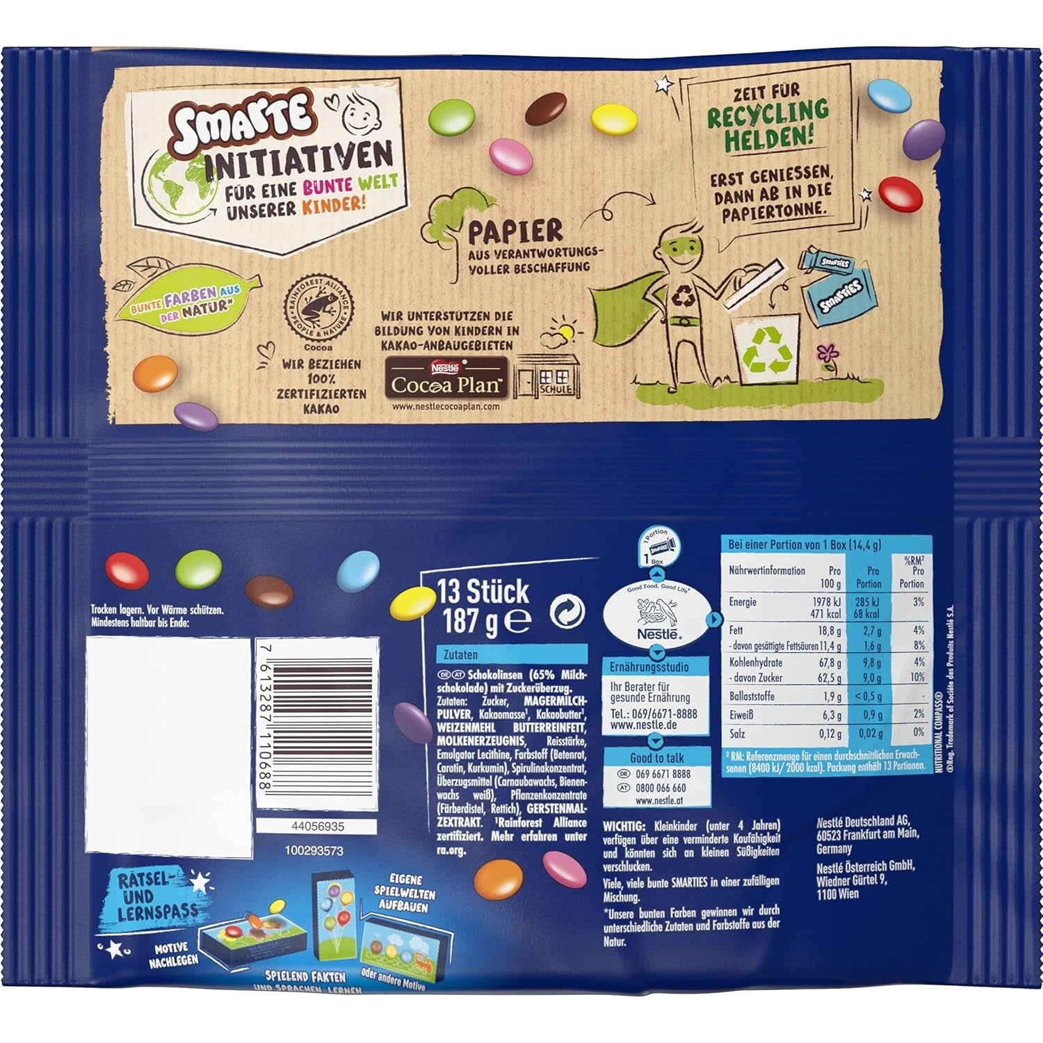 Nestlé SMARTIES Mini Mała soczewica pakowana pojedynczo w mlecznej czekoladzie, 3 opakowania (1 x 187 g)
