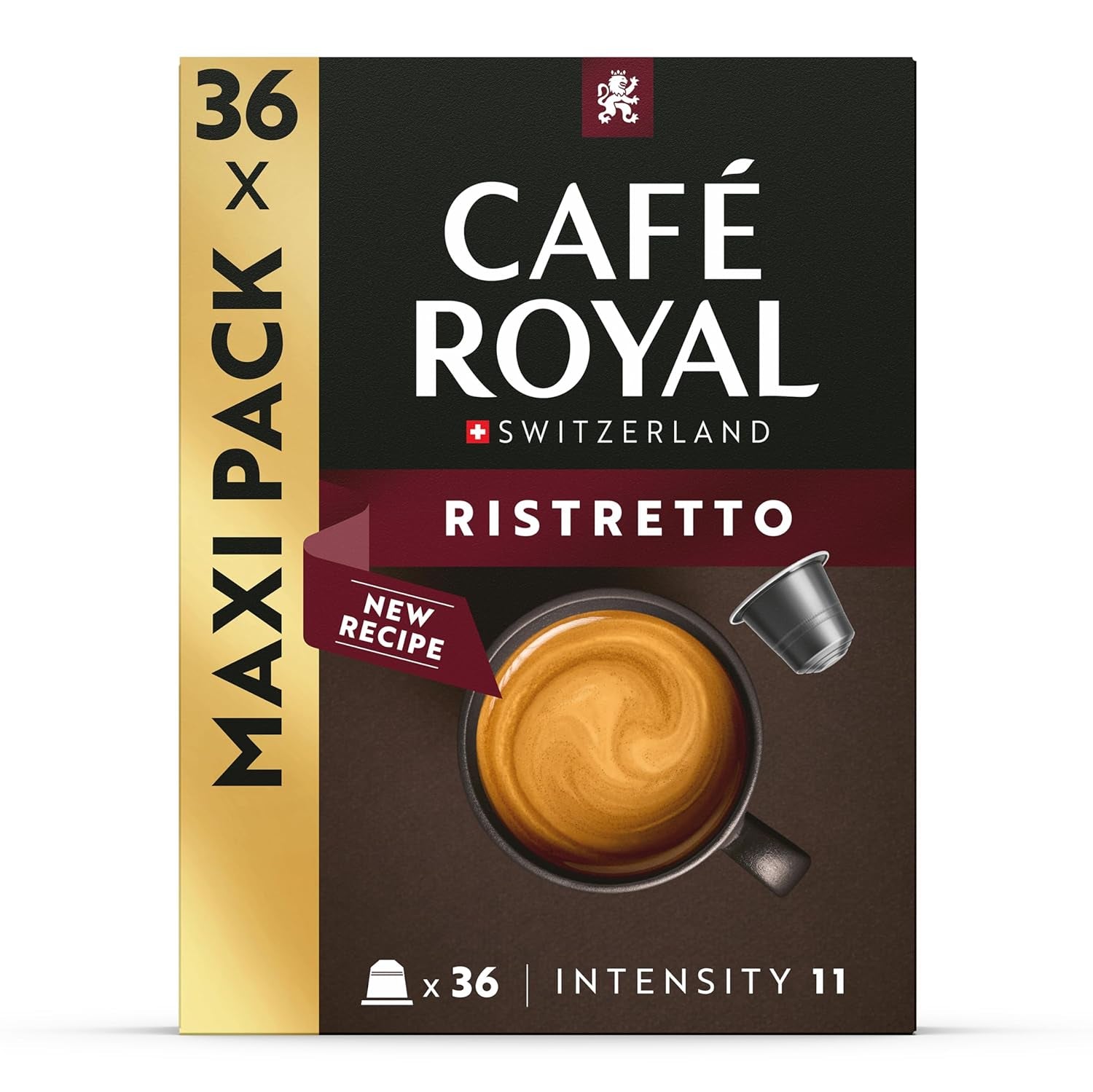 Café Royal Ristretto – kapsułki kawy kompatybilne z Nespresso®, 100% Arabica, intensywna, ciemna palenie, intensywność 11/12, Rainforest Alliance, 36 kapsułek