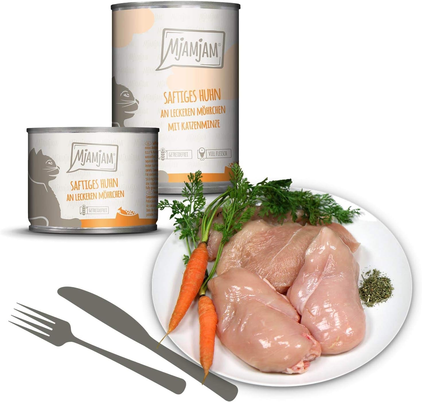 MjAMjAM - Mokra karma premium dla kotów - Pakiet mieszany I - Kurczak, Wołowina, Serca 6 Pakietów (6 x 200g), Bez Zbóż z Dodatkowym Mięsem