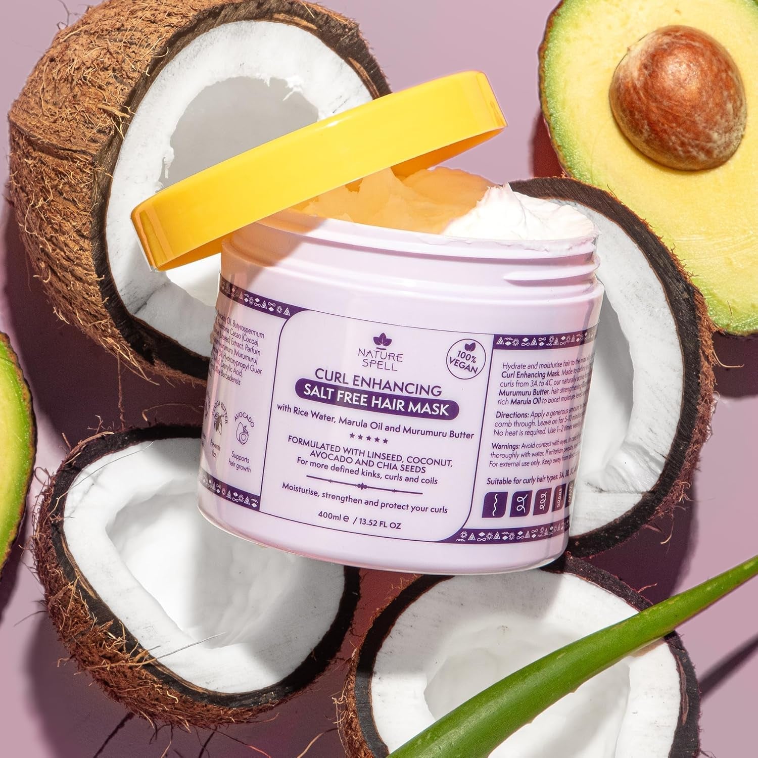 Maska do włosów kręconych by Nature Spell 400ml - wzbogacona wodą ryżową i siemieniem lnianym, do wszystkich rodzajów loków, bezsiarczanowa maska do włosów Naty Shop