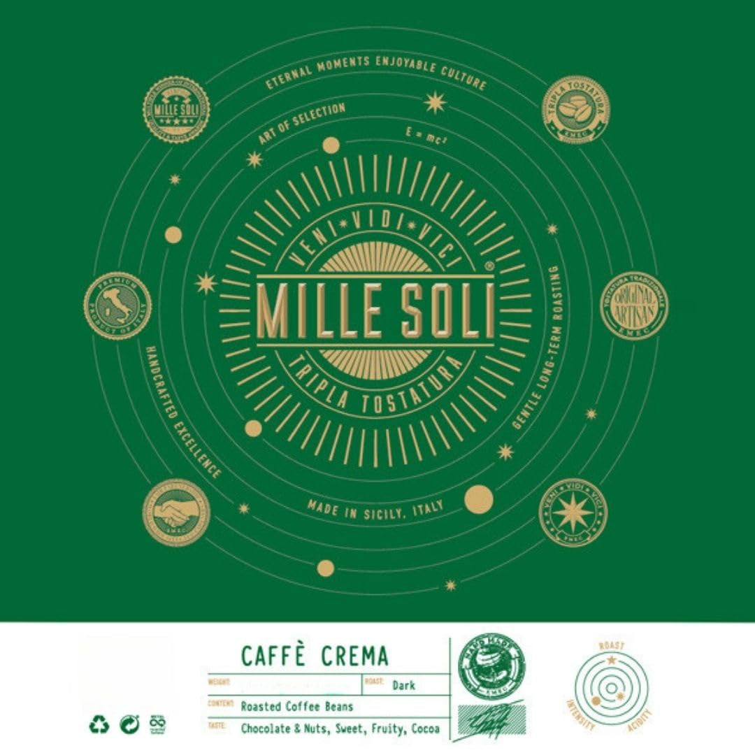Caffè Crema - Kawa ziarnista palona na Sycylii - Tradycyjny długi proces palenia z doskonałą pianką, worek 250 g, wyjątkowo niska kwasowość do w pełni automatycznych maszyn i kolby