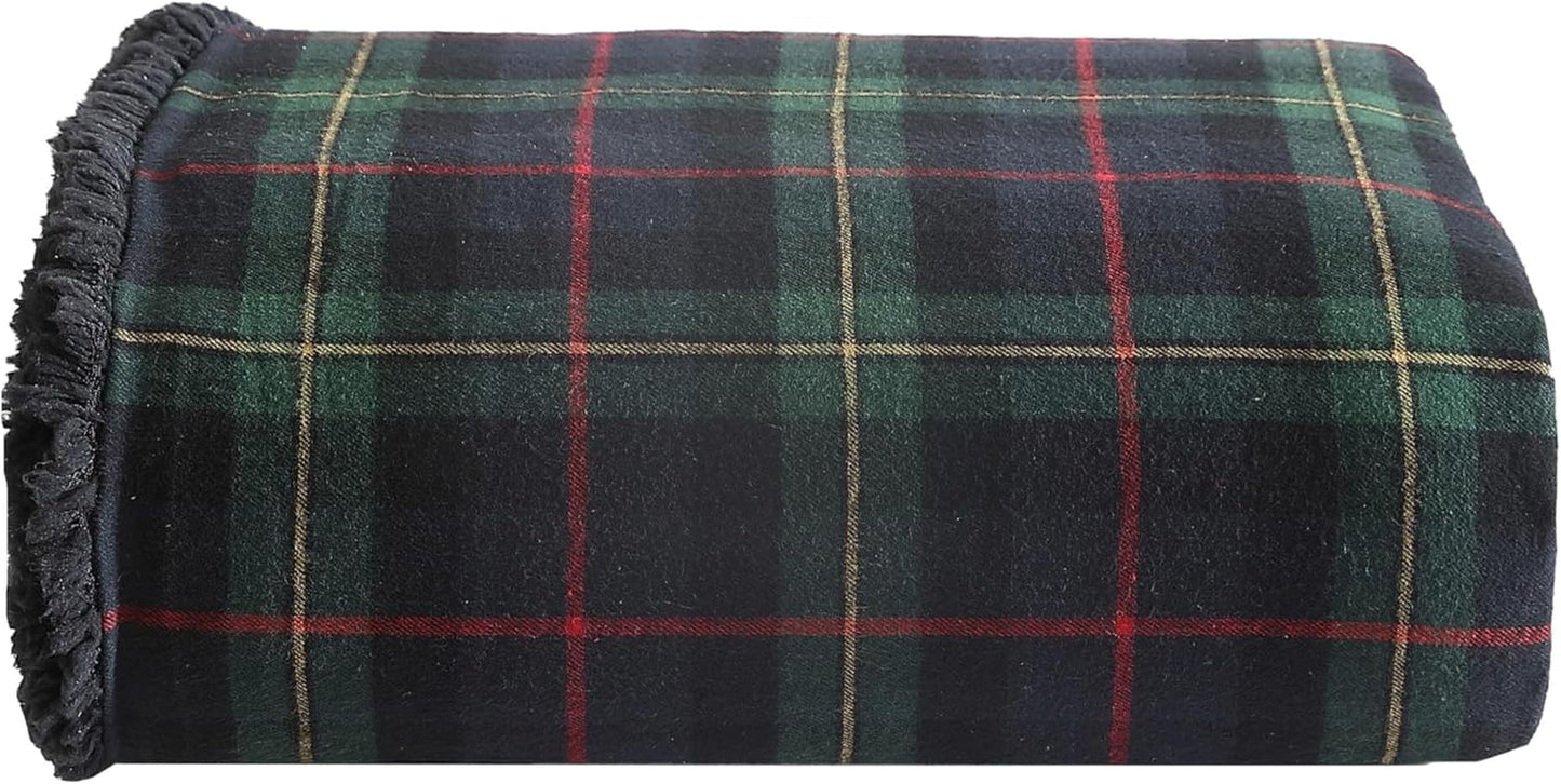 Koc Eddie Bauer, flanela bawełniana, wystrój domu, dwustronny, pościel Sherpa, sosnowa krata, kołdry i kołdry Naty Shop sosnowy tartan, czerwony/zielony/antracytowy rzut