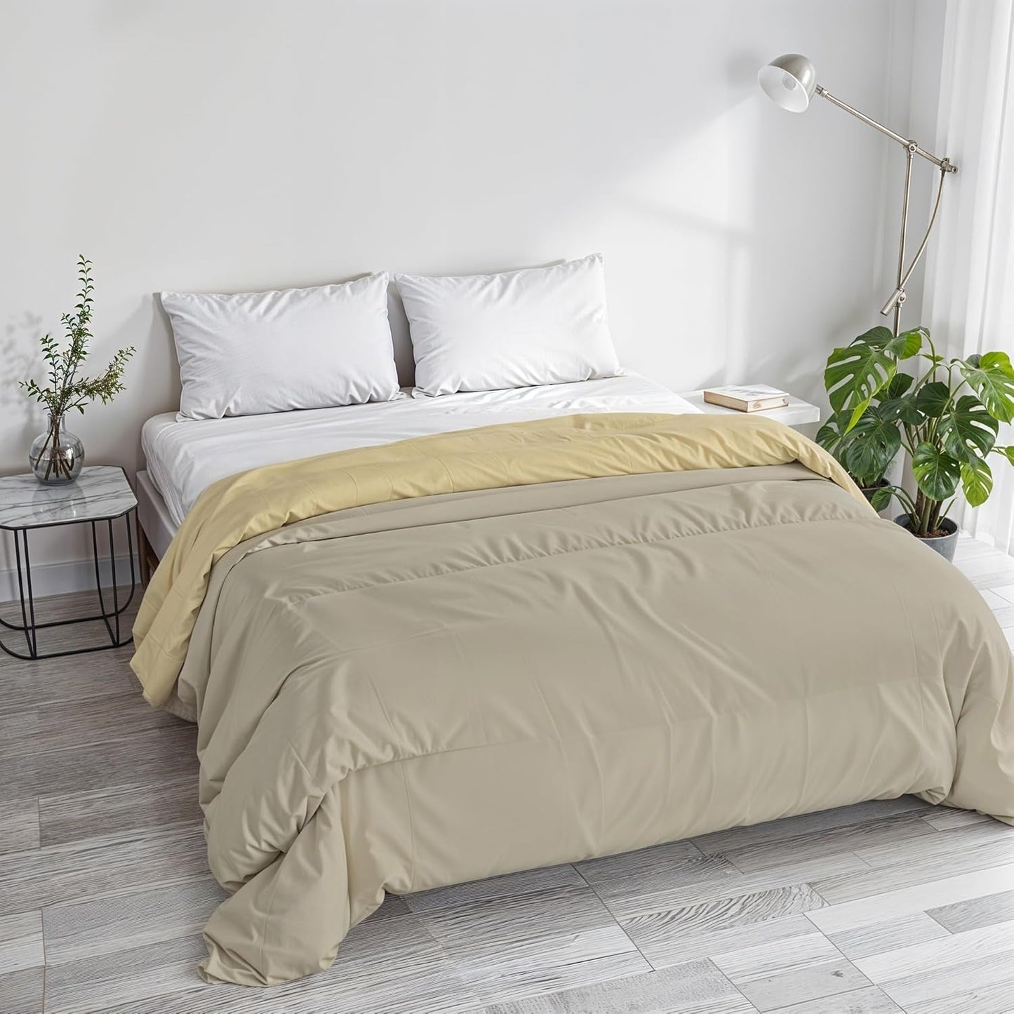 Podstawowy koc zimowy gładki z podszewką, ciemnozielony / kremowy, 200X245Cm Naty Shop Kołdry i kołdry Taupe/kremowy 250X245Cm