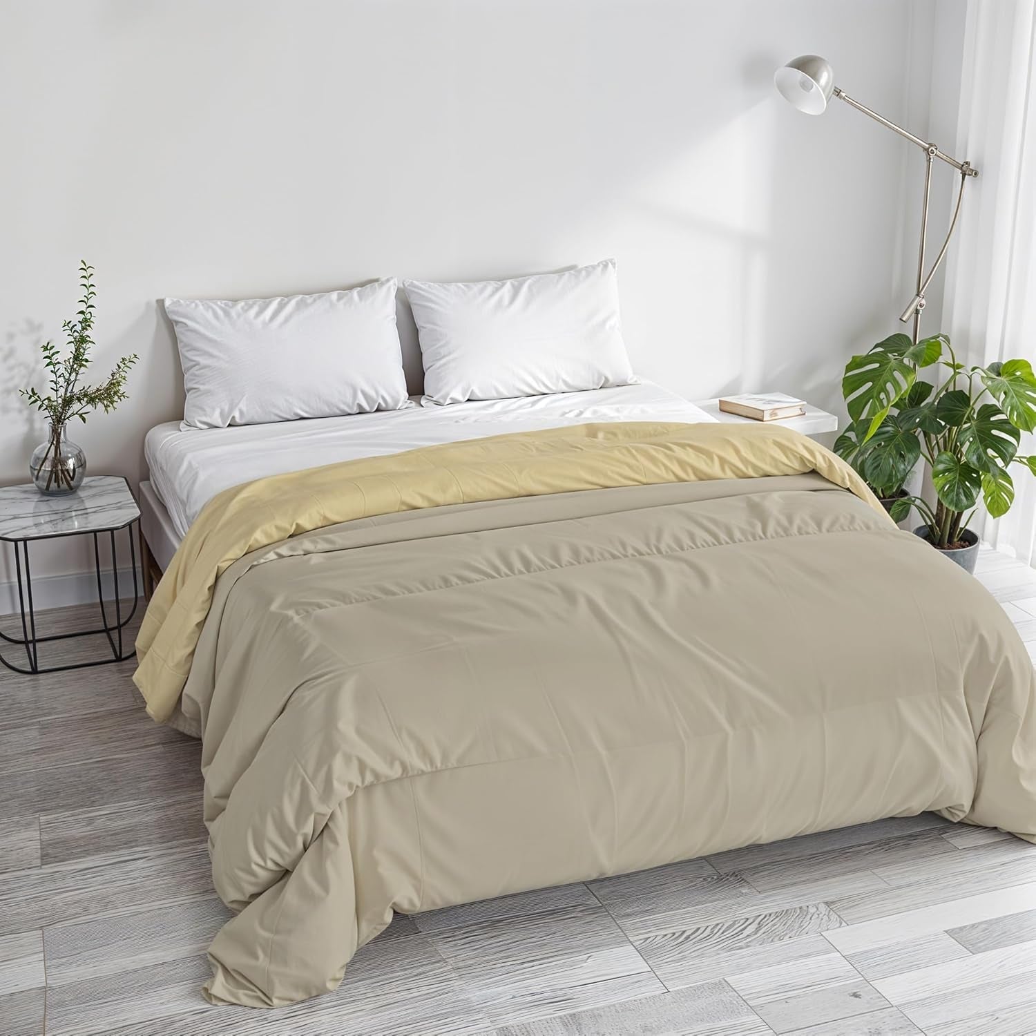 Podstawowy koc zimowy gładki z podszewką, ciemnozielony / kremowy, 200X245Cm Naty Shop Kołdry i kołdry Taupe/kremowy 250X245Cm