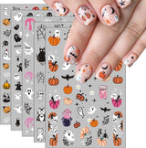 JMEOWIO Nagelsticker Halloween 8 Blatt Nail Art Naklejka Selbstklebend Nagelaufkleber Totenkopf Horror Geist Hexe Spinnennetz Fledermaus Kürbis Spukdekoration Nageldesign Zubehör