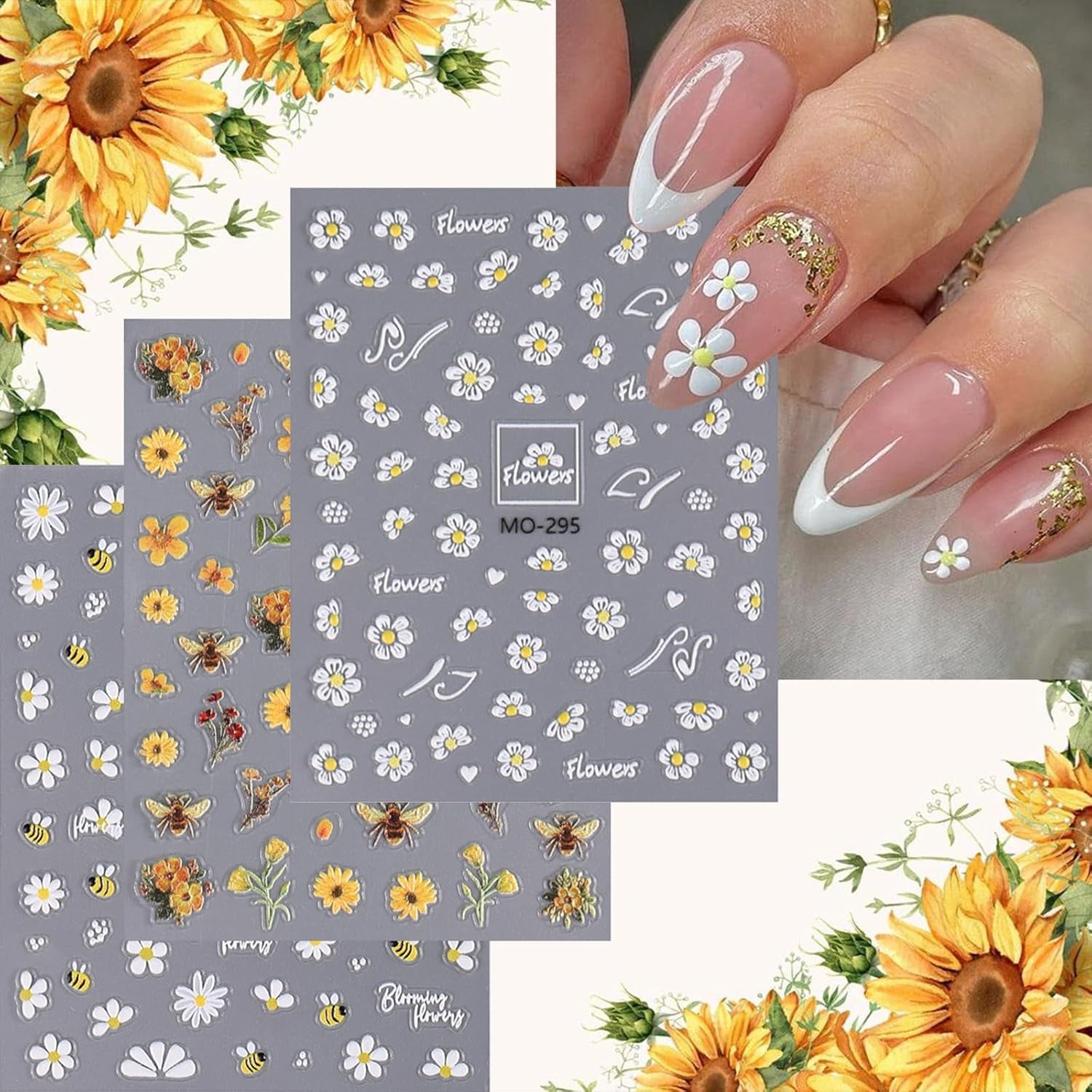 3 Stück Nagelsticker Set-Selbstklebende Nagelfolie Mit Blumen- Und Bienenmotifen-Nail Art Naklejka dla Kreatives Nageldesign-Nageltattoos Und Zubehör