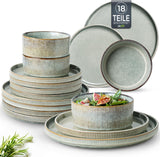 GBhome Ceramiczny zestaw obiadowy dla 6 osób 18 sztuk Reaktywna glazura Ręcznie wykonany zestaw naczyń porcelanowych Zestaw misek i talerzy można myć w kuchence mikrofalowej i zmywarce