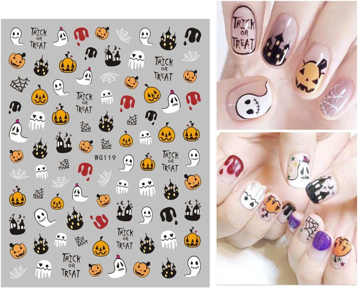 8 Blatt Nagelsticker Halloween Nagelaufkleber Selbstklebend Niedliches Kürbis-Schädel-Spinnennetz Niedlichen Kinder Geist Nail Art Naklejka Dekoration Nageldesign Zubehör
