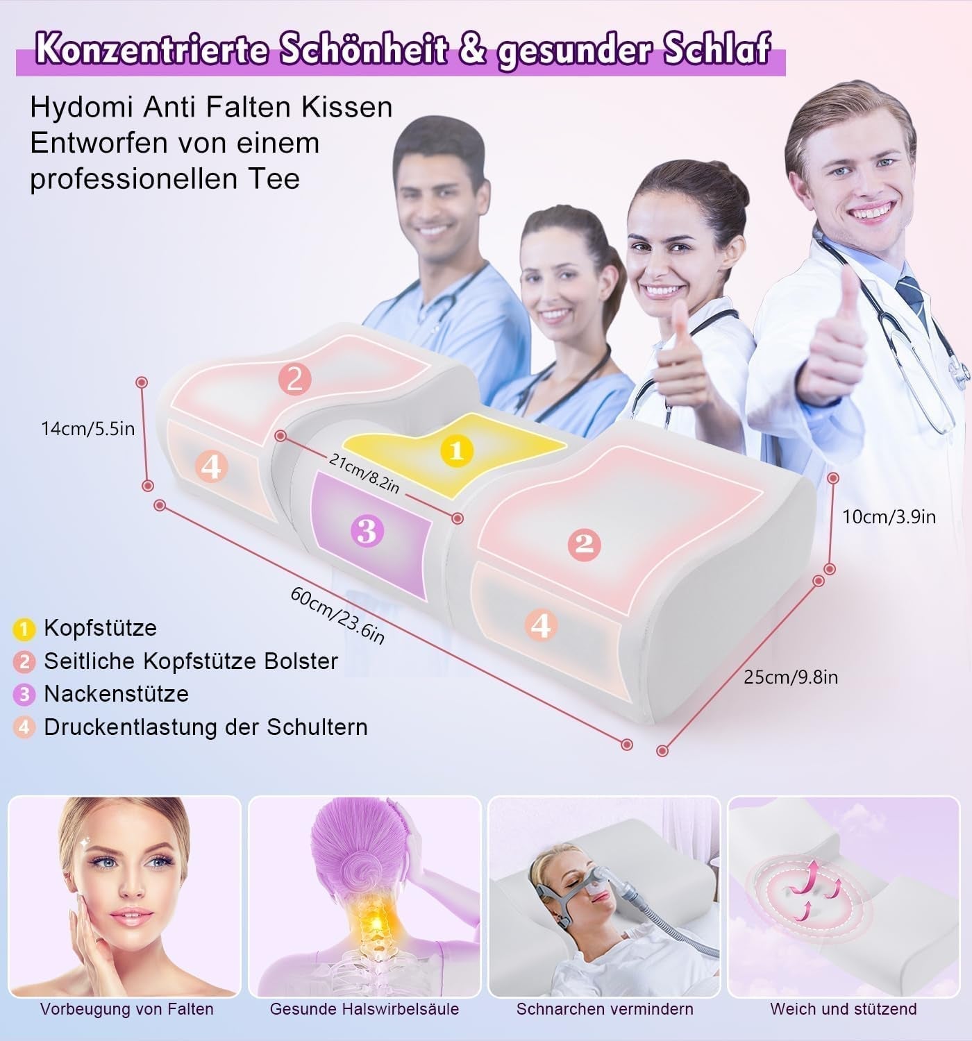 Hydomi Poduszka przeciwzmarszczkowa 2 w 1 Anti-Aging Beauty Pillow Ortopedyczna poduszka podtrzymująca szyję Ból szyi i ramion Poduszka z pianki memory, która utrzymuje głowę prosto Poduszki ortopedyczne szyjki macicy Naty Shop
