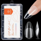 Modelones Tipsy 216 sztuk - Zestaw Full Cover Tips, Zestaw miękkich Tipsów żelowych, Wstępne polerowanie Tipsów z żywicy PMMA, DIY Klej na sztucznych paznokciach, Krótkie Migdały XS