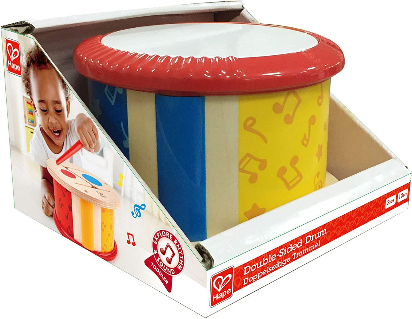 Hape dwustronny bęben drewniany | zabawka muzyczna dla małych dzieci Jucarii Bebe Naty Shop