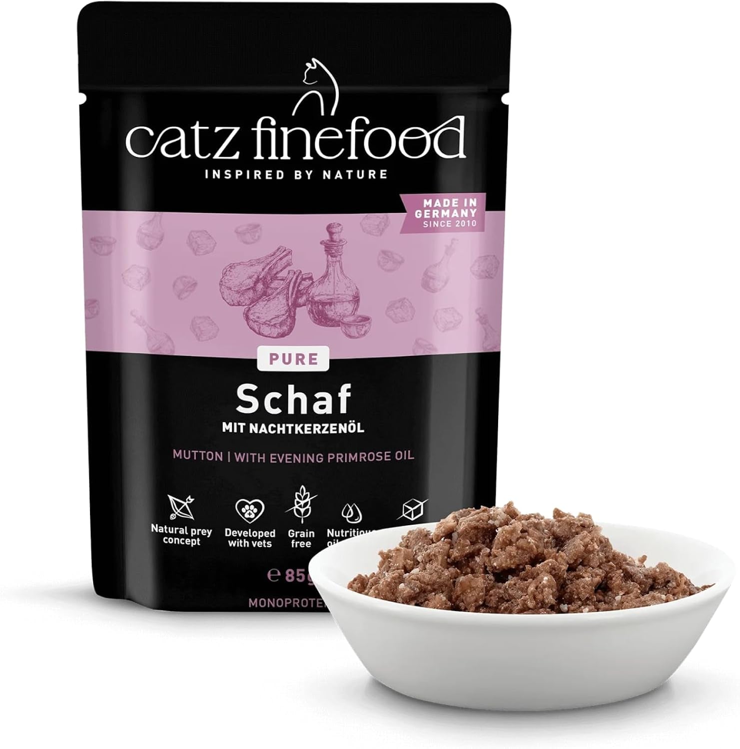 Mokra karma dla kotów Catz Finefood Purrrr Sheep Monoprotein no. 113, dla kotów z wrażliwym układem trawiennym, zawartość mięsa 70%, 16 saszetek po 85 g