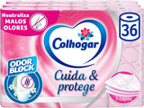 Colcasa Care & Protect Papier toaletowy 3 X 12 z technologią blokowania nieprzyjemnych zapachów, neutralizuje nieprzyjemne zapachy, opakowanie 36 rolek, 3-warstwowe, świeżo pachnące różowe rolki