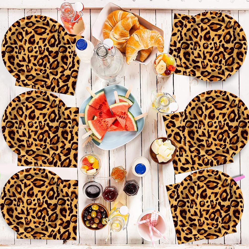 Wzór w panterkę Party Geschirr Kindergeburtstag Deko Geburtstag Party Geschirr Dschungel Pappteller Becher Servietten Babyparty Tischdeko Set