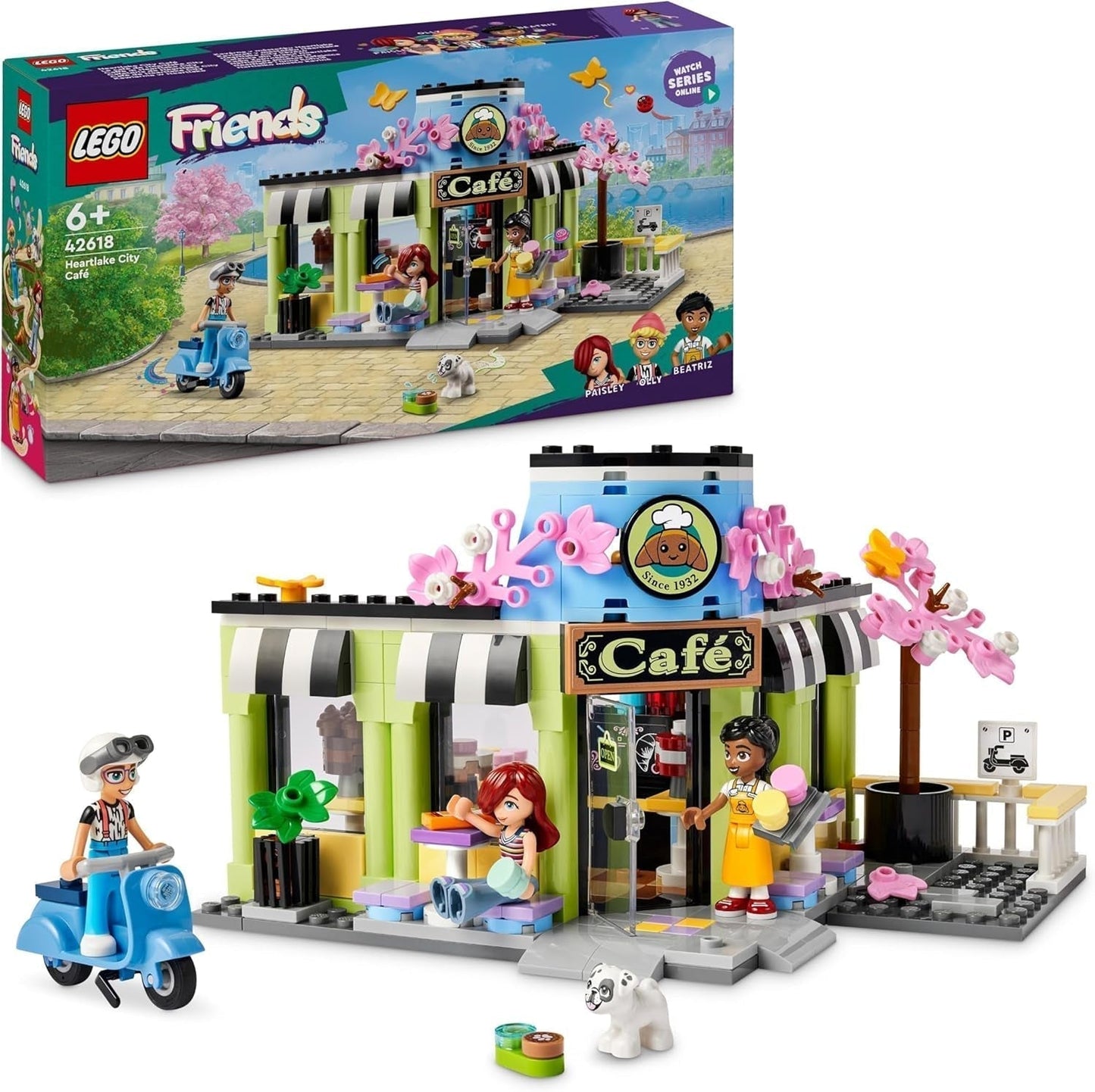 LEGO Friends Kawiarnia w Heartlake, zabawka dla dzieci, zabawkowa piekarnia, pomysł na prezent dla dziewcząt i chłopców w wieku od 6 lat, zestaw 3 figurek do zabawy i figurka psa 42618 Zestawy do budowania Besuche den LEGO-Store Default Title