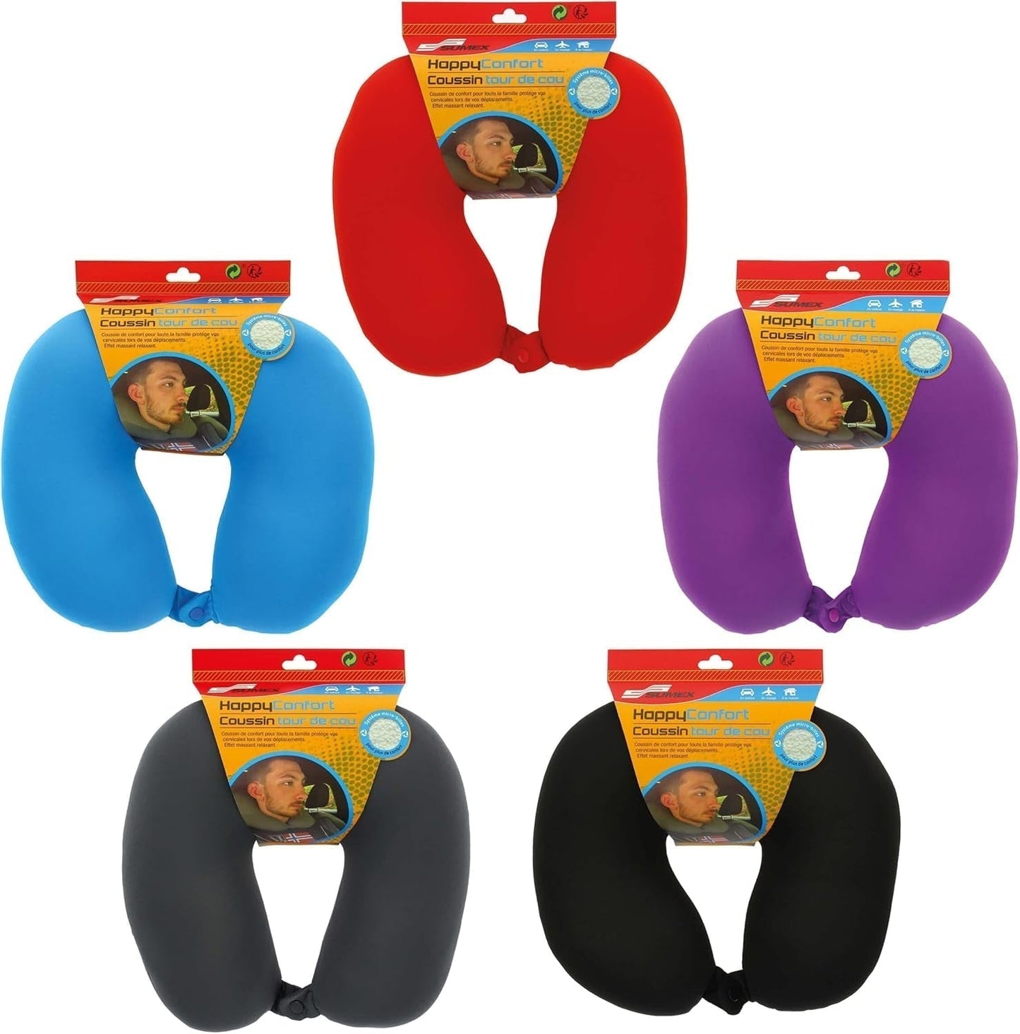 Sumex Poduszka podróżna Poduszka pod kark dla dzieci i dorosłych W kształcie litery U Bardzo miękka, nadająca się do prania Idealna do podróży Czerwone poduszki podróżne Naty Shop