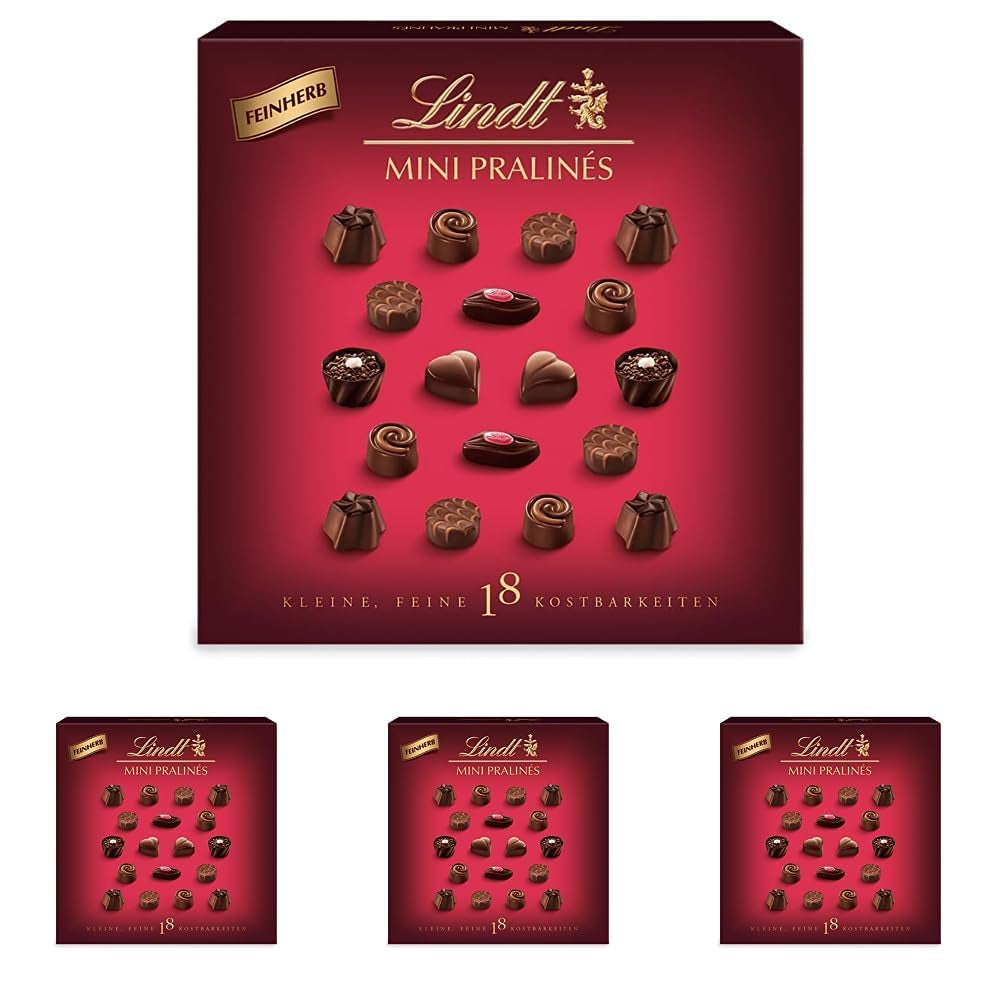 Czekolada - Mini Pralinki Z Ciemnej Czekolady | 90 g | Pudełko z 18 pralinami, każda w 6 pysznych asortymentach | Czekoladowy Prezent | Prezent czekoladowy (zestaw 4 szt.)
