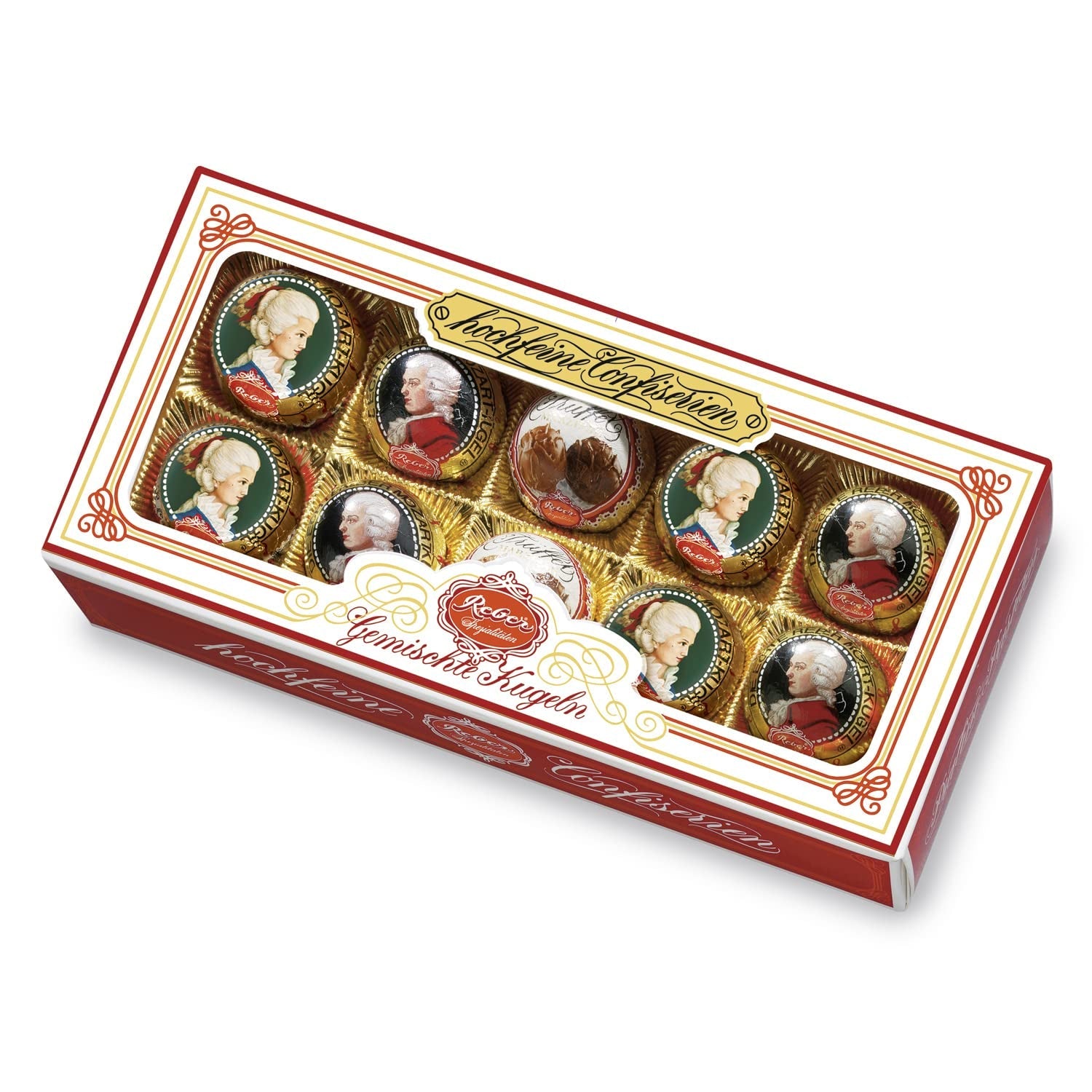 Kulki Reber Mozart z gorzką czekoladą, opakowanie 6 szt. z marcepanem i nugatem, wegańskie - 1 x 120 g