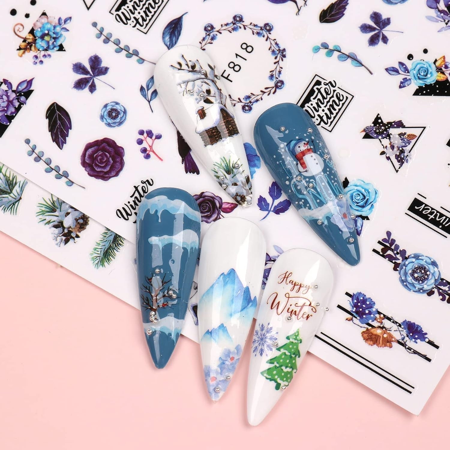 10 Blatt Nagelsticker Weihnachten Nagelaufkleber Selbstklebend Bule White Pine Tree Rentier Nail Art Naklejka Dekoration Nageldesign Zubehör