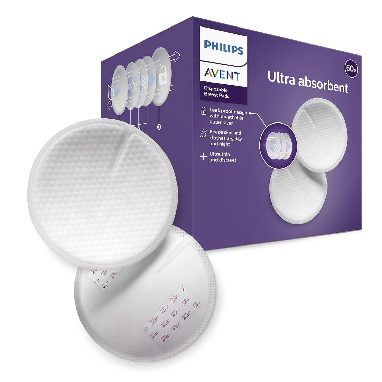 Philips Avent Einweg-Stilleinlagen, Ultra-Komfort Und Sicherheit, 60 Stück, Weiß (Modell SCF254/61) Akcesoria Żywność i karmienie piersią Sklep Bebe Naty