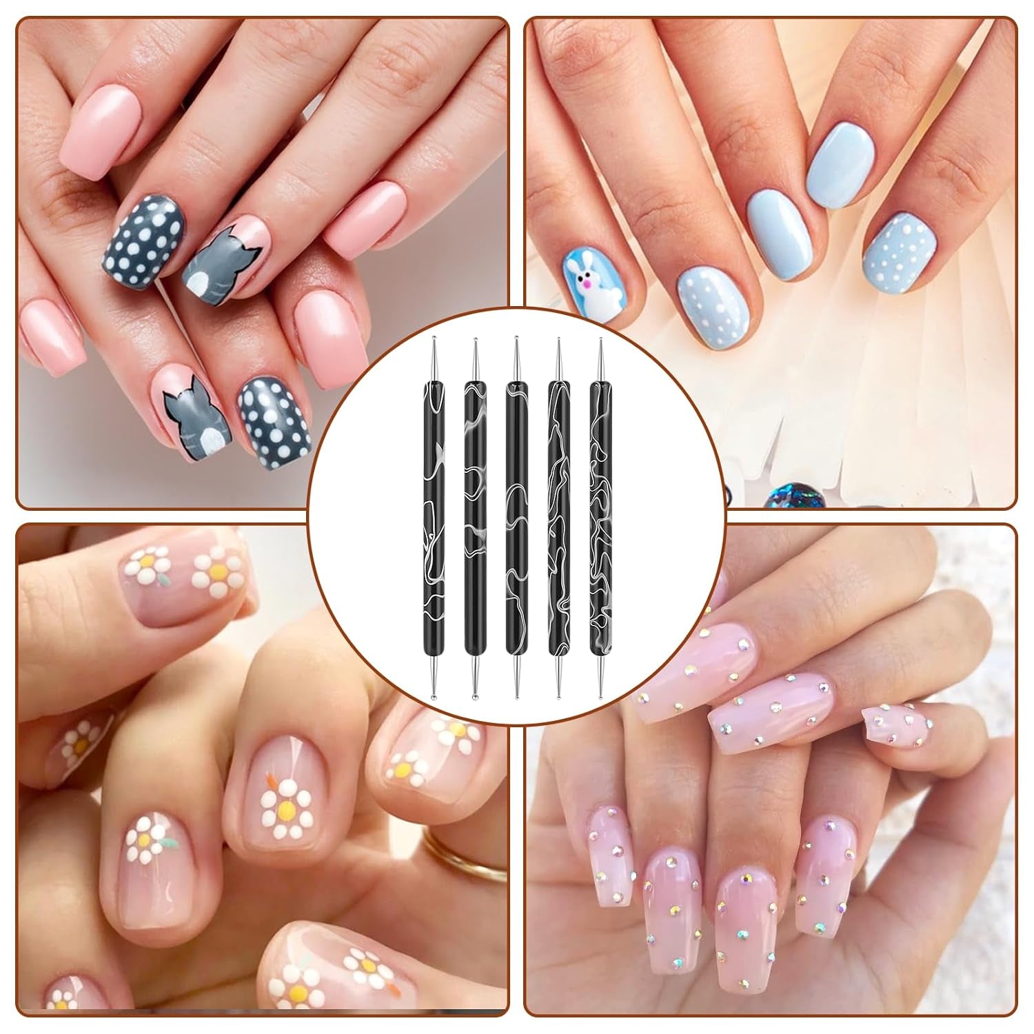 5 Stück Nail Design Narzędzia do kropkowania Nagelkunst Werkzeug Nagelpunkt Pinsel Punktierung Stift Marbleizing Werkzeug Für Nagelack Maniküre, Schwarz